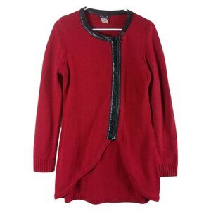 Red Venus Zipper Front Cardigan With Faux Leather Trim Womens Medium Edgy Chic